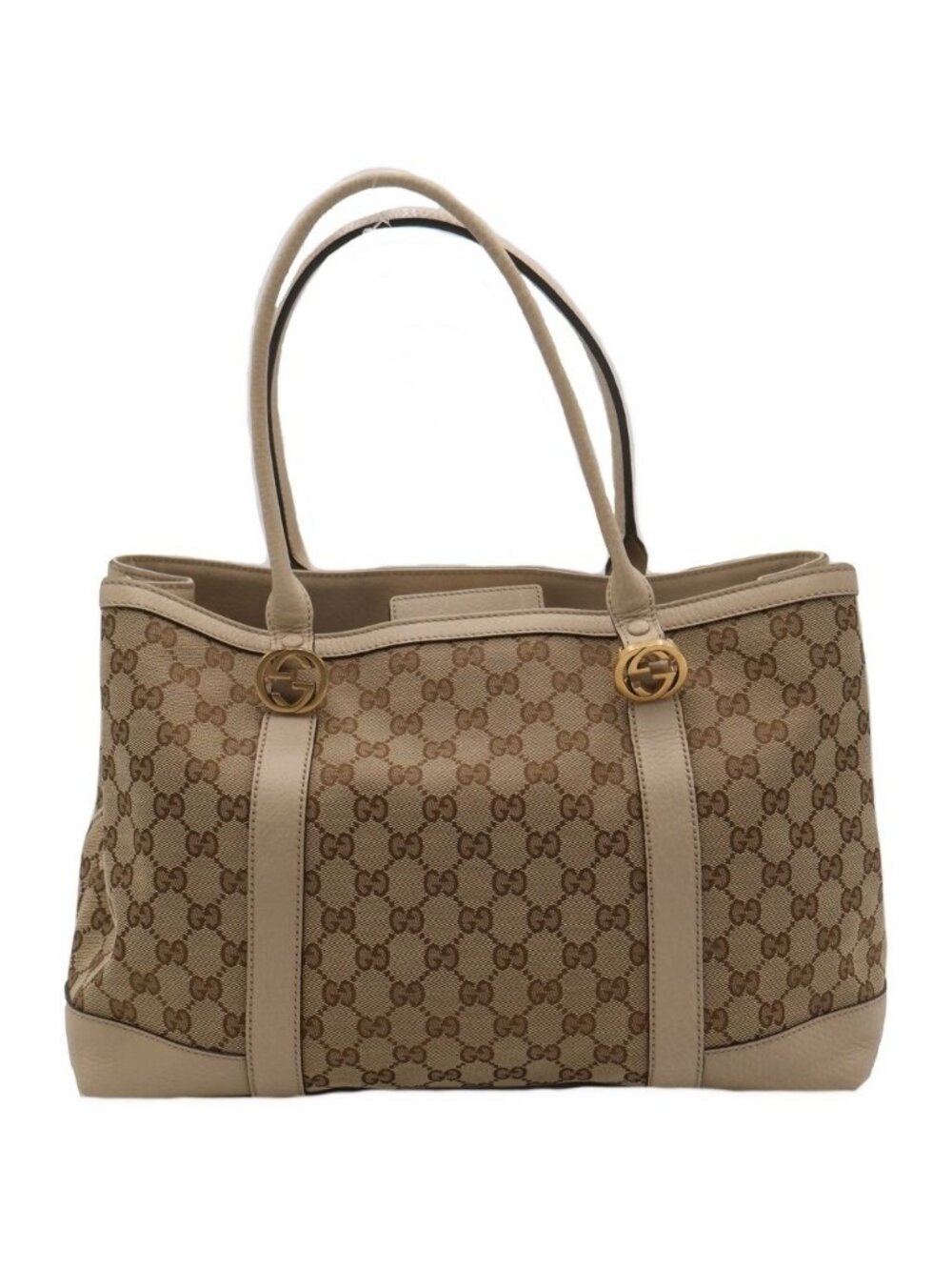 Gucci GG Canvas Tote Beige Leather Gold - Picture 1 of 6